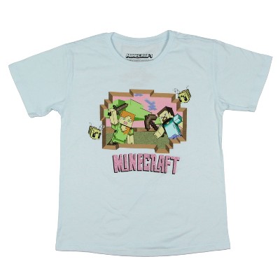 Seven Times Six Minecraft Boy's Bee Mob Alex and Steve Kids Short Sleeve T-Shirt Blue