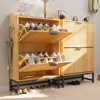 Narrow Shoe Cabinet, 2 Flip Drawer Storage with Fluted Panel, Hidden Organizer for Entryway, Foyer, Hallway - 3 of 4