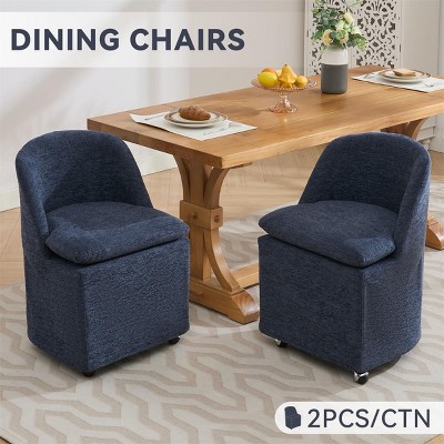 Modern Dining Chair Set Of 2,Chenille Dining Chair With Universal Wheels for Dining Room Or Living Room-Tanpinhause