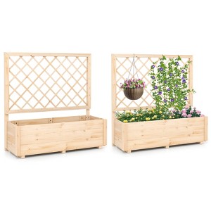 Costway 1/2 PCS 40" Wooden Raised Garden Bed with Lattice Trellis for Climbing Vine Flower - 1 of 4