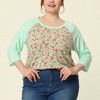 Agnes Orinda Women's Plus Size Round Neck 3/4 Raglan Sleeves Floral Printed Dressy Casual Peasant Tops - 2 of 4