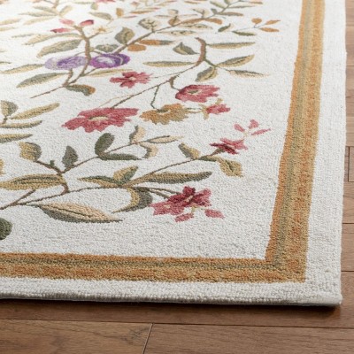 Ivory Floral Hand-Hooked Wool 6' x 9' Area Rug