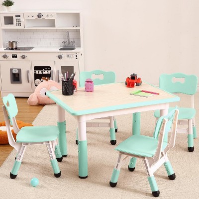 Kids Table and 4 Chairs Set, Height Adjustable Toddler Table and 4 Chair Set for Ages 2-10 for for Crafts and Study, Graffiti Desktop, Non-Slip Legs