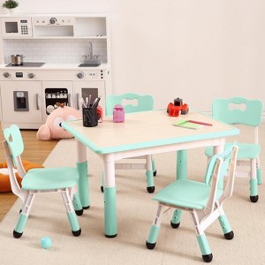 Kids Table and 4 Chairs Set, Height Adjustable Toddler Table and 4 Chair Set for Ages 2-10 for for Crafts and Study, Graffiti Desktop, Non-Slip Legs - 1 of 4