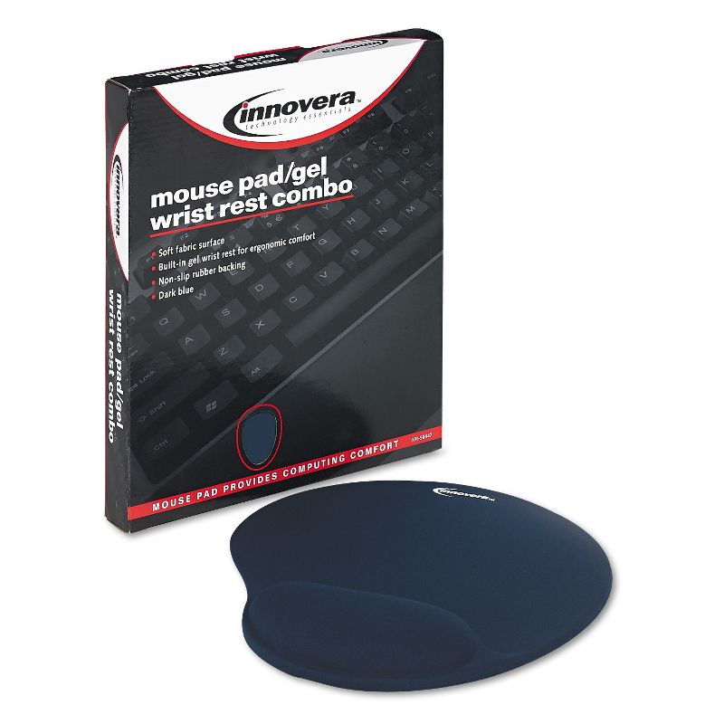 Innovera Mouse Pad w/Gel Wrist Pad Nonskid Base 10-3/8 x 8-7/8 Blue 50447, 2 of 3