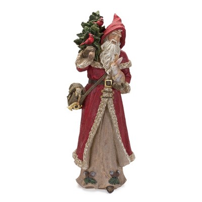 Rustic Stone Santa Figurine with Cardinal Bird and Animals