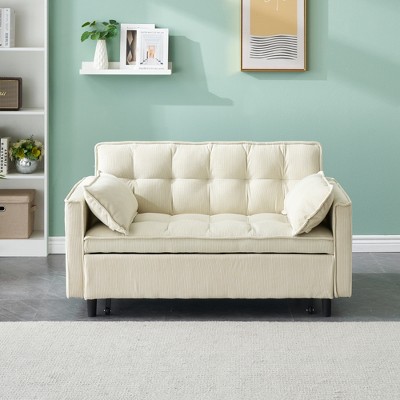 SKRAN Modern 3-in-1 Convertible Sofa Bed - Compact Pull-Out , with Cushioned Backrest, Storage Pockets & Pillows - for Small Spaces