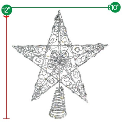 Silver Glitter Swirl Metal Star Tree Topper