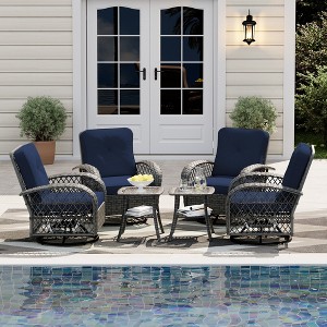 UPHA 6-Piece Patio Outdoor Wicker Swivel Rocking Chair Set with Side Table and Cushions - 1 of 4