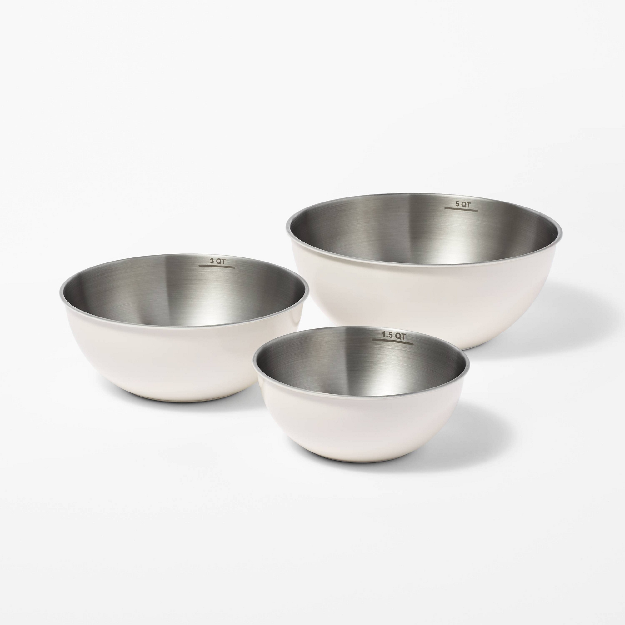 3pc (5qt, 3qt & 1.5qt) Stainless Steel Non-Slip Mixing Bowls (no lids) Cream - Figmint™