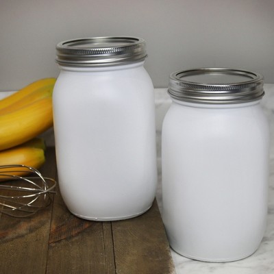 Farmhouse White Glass Mason Jars with Metal Lids, Set of 2