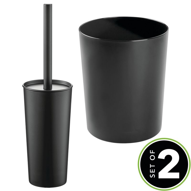 mDesign 2 Piece Steel/Plastic Bathroom Set, Bowl Brush and Trash Can, 2 of 8