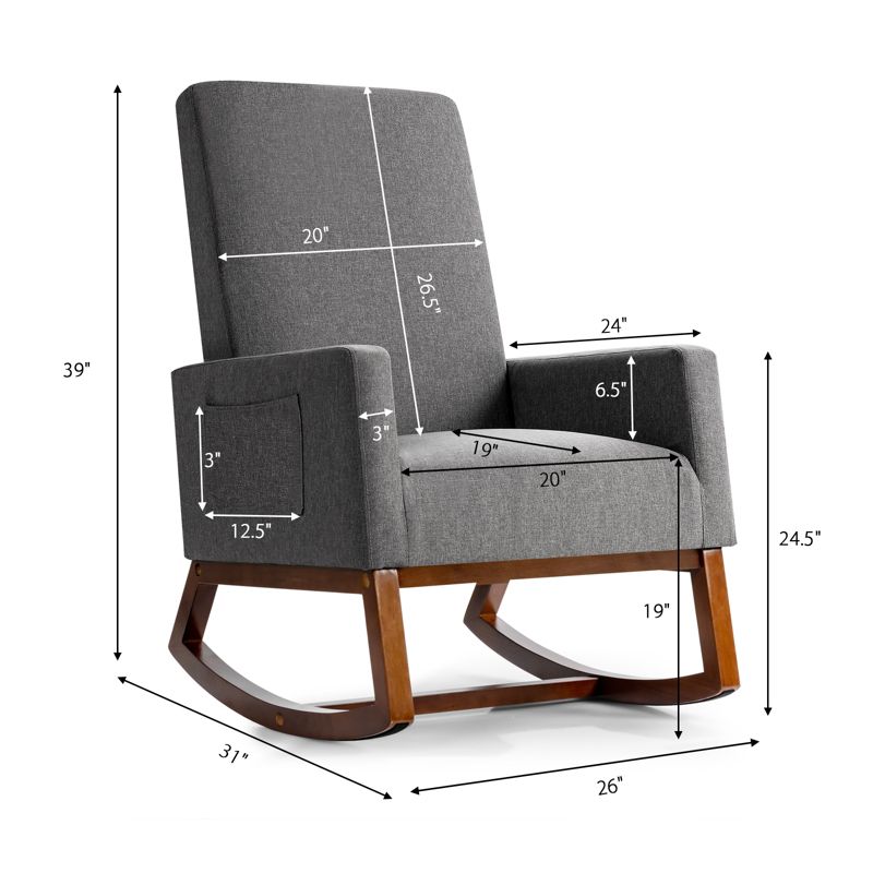 Tangkula Mid Century Rocking Chair Comfortable Rocker Modern High Back Armchair, 3 of 11