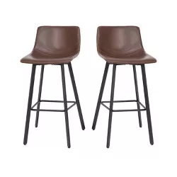Merrick Lane Set of 2 Modern Upholstered Stools with Contoured, Low Back Bucket Seats and Iron Frames