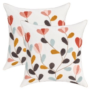 REGALWOVEN Boho Decorative  Covers Embroidery Flowers Square Throw Pillow 18 x 18 Inch 2 Packs - 1 of 4