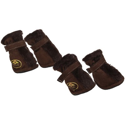 Pet Life Fur-Comfort Fashion Fur and Suede Winter Dog Shoes Boots - Set of 4, LG, Brown