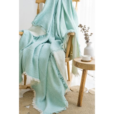 Sussex Home Muslin Blanket 4 Layers, Soft Bedspread, 100% Turkish Cotton Mint Muslin Bed Cover, 91 x 95 in — фото 3