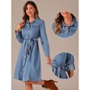 Allegra K Women's Denim Shirt Dress Button Down Long Sleeve Belted Classic Jean Dresses - 2 of 4