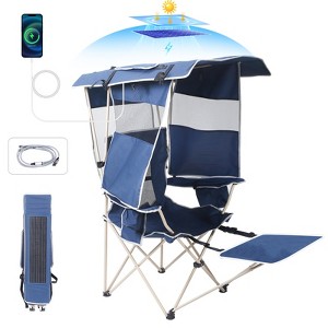 Chairs with Shade, Canopy Chair with 30W Solar Panel, USB, Type-C & DC Ports, Removable Footrest, Cooler Bag for Camping & Picnic - 1 of 4