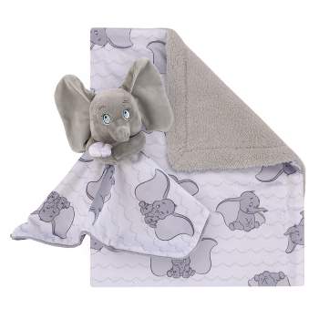 Disney Dumbo Gray and White Super Soft Cuddly Plush Baby Blanket and Security Blanket 2-Piece Gift Set