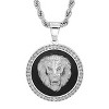 Steeltime Men's stainless steel, black enamel and simulated diamonds lion head round pendant. Color Options: Silver, Gold - 2 of 4