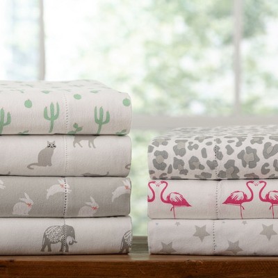 Twin XL Cotton Flannel Elephant Print Deep Pocket Sheet Set