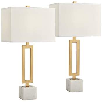 Possini Euro Design Felipe 28 1/4" Tall Geometric Modern End Table Lamps Set of 2 Gold Finish Metal White Shade Living Room Bedroom Bedside Nightstand