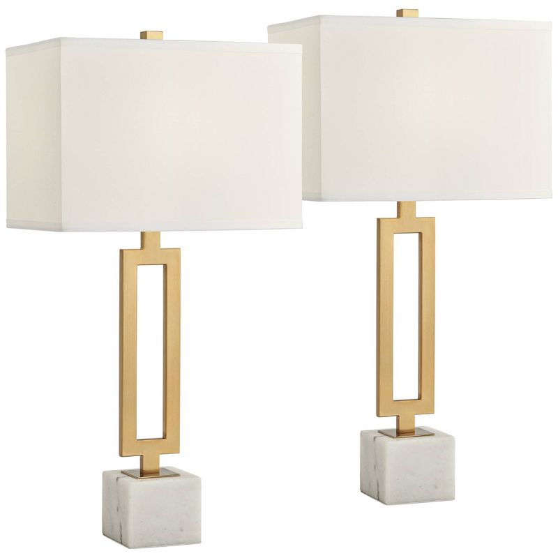 Possini Euro Design Felipe 28 1/4" Tall Geometric Modern End Table Lamps Set of 2 Gold Finish Metal White Shade Living Room Bedroom Bedside Nightstand, 1 of 10