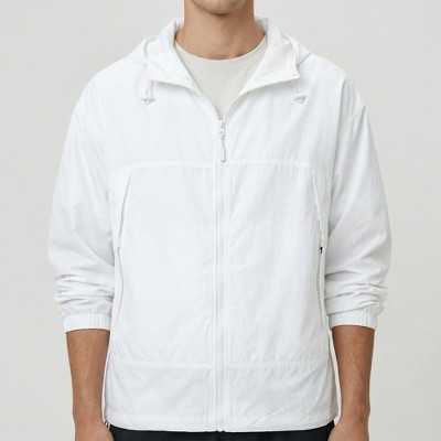 Alilang Men's Lightweight Hooded Windbreaker Jacket with Full Zip Closure Elastic Cuffs and Adjustable Hem Design - Large, White — фото 3