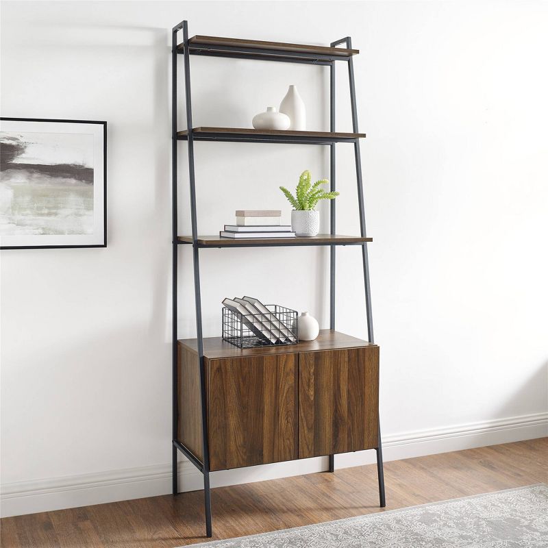 72" Open Shelf and Closed Storage Cabinet Ladder Bookcase - Saracina Home, 5 of 12