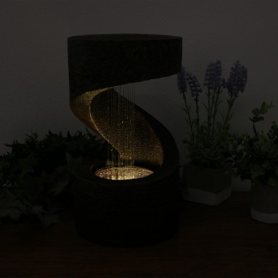 Brown Polyresin Spiral Tabletop Water Fountain with LED Light