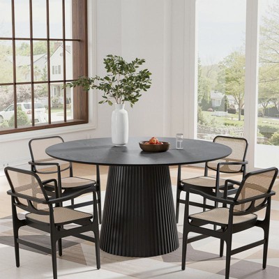 PexFix 52" Round Dining Table for 6 People Modern Pedestal Table with Fluted Cone Base & Wood MDF Top for Small Space Kitchen Dining Room Cafe Black