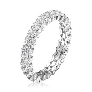 Guili Rhodium-Plated Sterling Silver Eternity Ring with Clear Round CZ and a Curved Design, an exquisite touch of sophistication, sizes 6-8. - 1 of 3