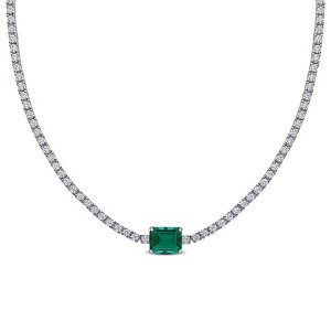 EVERLY JEWELRY | Sterling Silver 15 7/8ct TGW Created Emerald and Created White Sapphire Solitaire Necklace, 17 inc - 1 of 4