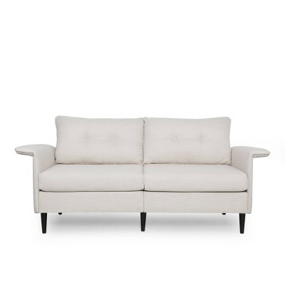 Fairburn Contemporary Pillow Back 3 Seater Sofa Beige/Espresso -  Christopher Knight Home