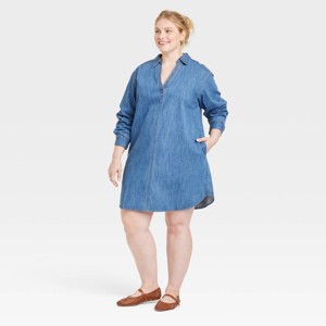 Women's Long Sleeve Popover Mini Shirtdress - Universal Thread™ - 1 of 3