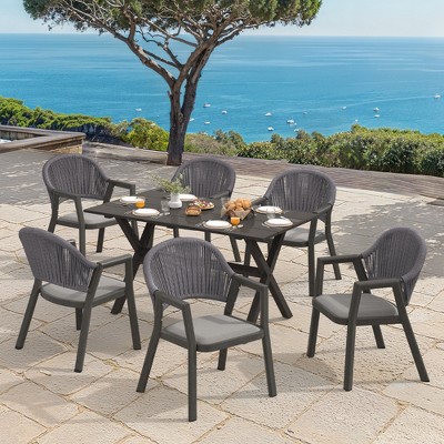 Outdoor Dining Set, 59 Inch Patio Furniture Set with PE Wicker Chairs, All-Weather Resistant Aluminum
