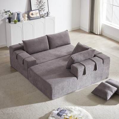 KWPZQEB 108" Modern Boneless Couch, L-Shaped Chenille Upholstered Sectional Sofa Couch With Pillows & Deep Seat for Living Room, No Assembly Required