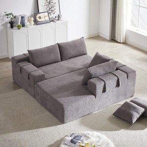 KWPZQEB 108" Modern Boneless Couch, L-Shaped Chenille Upholstered Sectional Sofa Couch With Pillows & Deep Seat for Living Room, No Assembly Required - 1 of 4