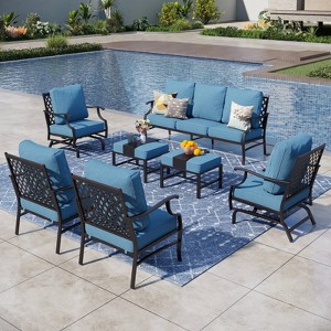 Captiva Designs 7pc Metal Patio Outdoor Conversation Set with Rocking Grid-back Chairs, Ottomans for Garden, Poolside, Backyard - 1 of 4