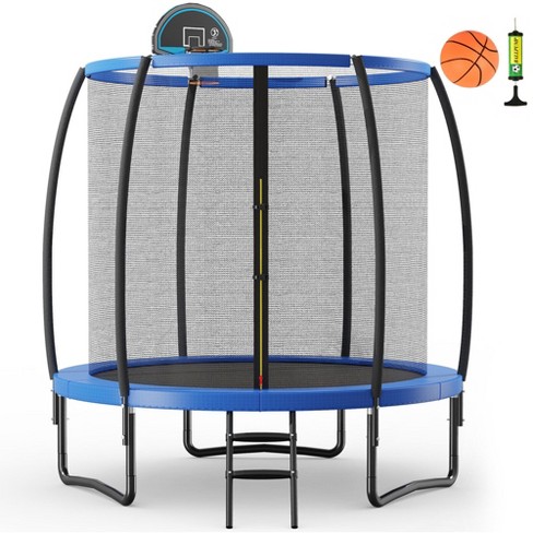 Costway 8 FT Recreational Trampoline W Basketball Hoop Safety Enclosure Net Ladder