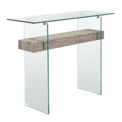 Kayley Grey Oak and Glass Console Table with Geometric Lines