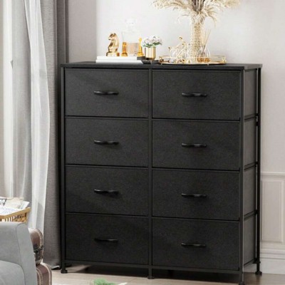 SKRAN Dresser With 8 Drawers - Fabric Storage Tower, Organizer Unit For Living Room, Hallway - Steel Frame, Wooden Top & Easy Pull Fabric Bins