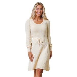 Hope & Henry Womens' Long Balloon Sleeve Scoop Neck Sweater Dress - 1 of 4