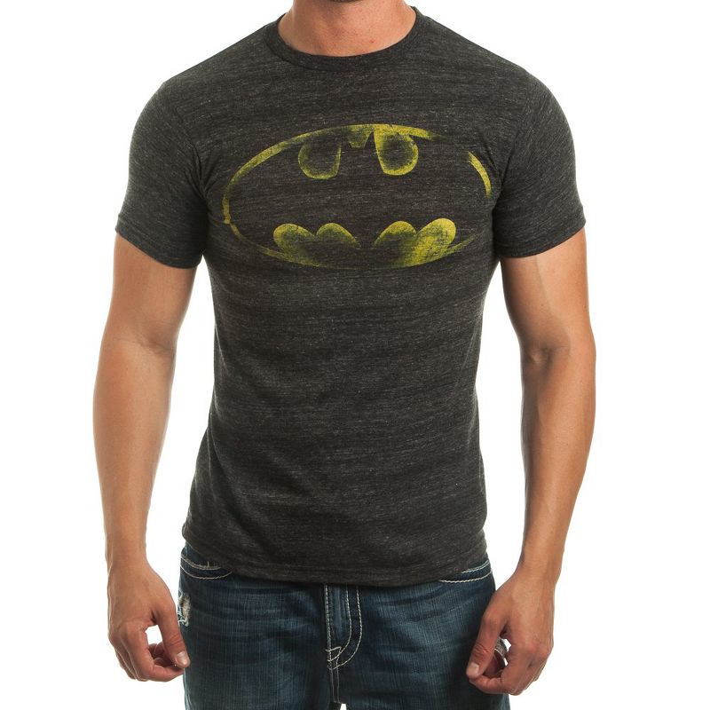 Batman Logo Bat Signal Men's Charcoal Tee Shirt T-Shirt, 1 of 3