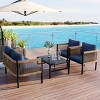 4-Piece Outdoor Seating Set, PE Wicker Woven Conversation Set with Glass Coffee Table, Chair with Iron Frame and Foam Cushions-Cuddlewood - 2 of 4
