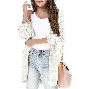 Girls Open Front Long Sleeve Cardigan Color Block Knit Oversized Kids Sweaters Cardigan Coat - 1 of 2