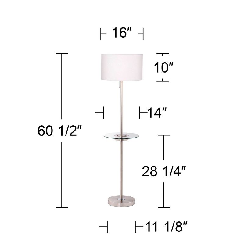 360 Lighting Caper Modern Floor Lamps with Tray Table 60 1/2" Tall Set of 2 Brushed Nickel USB and Outlet Off White Fabric Drum Shade for Living Room, 4 of 10