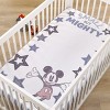 Disney Mickey Mouse Mighty Mickey Gray, Blue, Red and Yellow "Small But Mighty" Nursery Photo Op Fitted Crib Sheet - 3 of 4