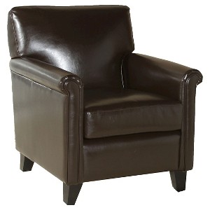 Leeds Classic Club Chair Brown - Christopher Knight Home: Bonded Leather, Comfy, Elegant Design - 1 of 4
